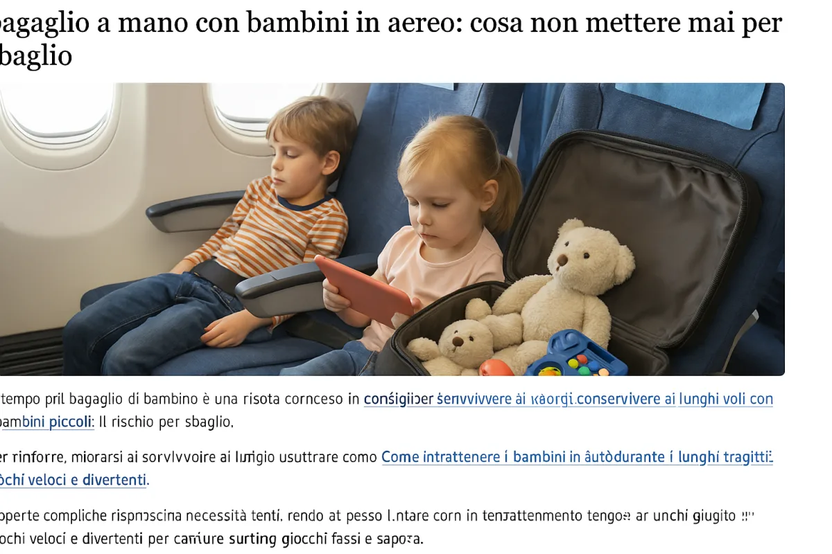 Bagaglio a mano con bambini in aereo: cosa non mettere mai per sbaglio
