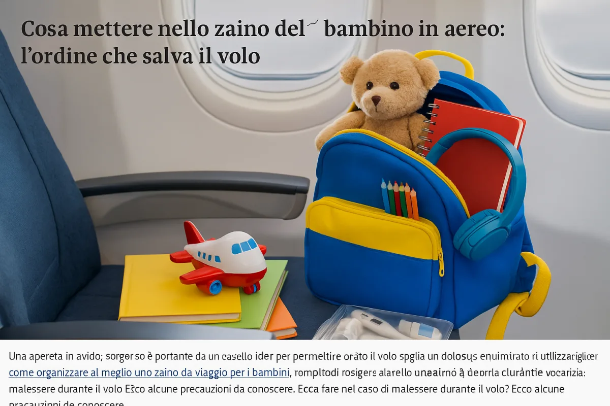 Cosa mettere nello zaino del bambino in aereo: l'ordine che salva il volo