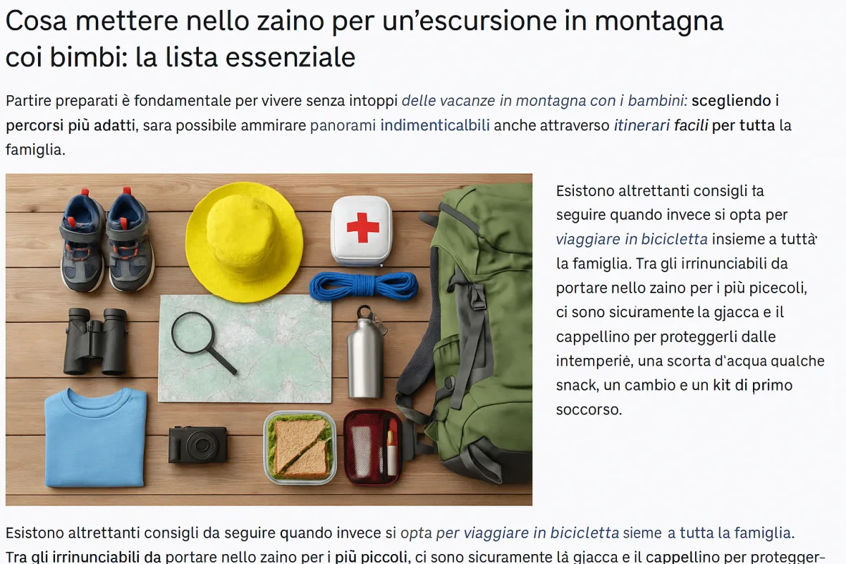 Cosa mettere nello zaino per un'escursione in montagna coi bimbi: la lista essenziale