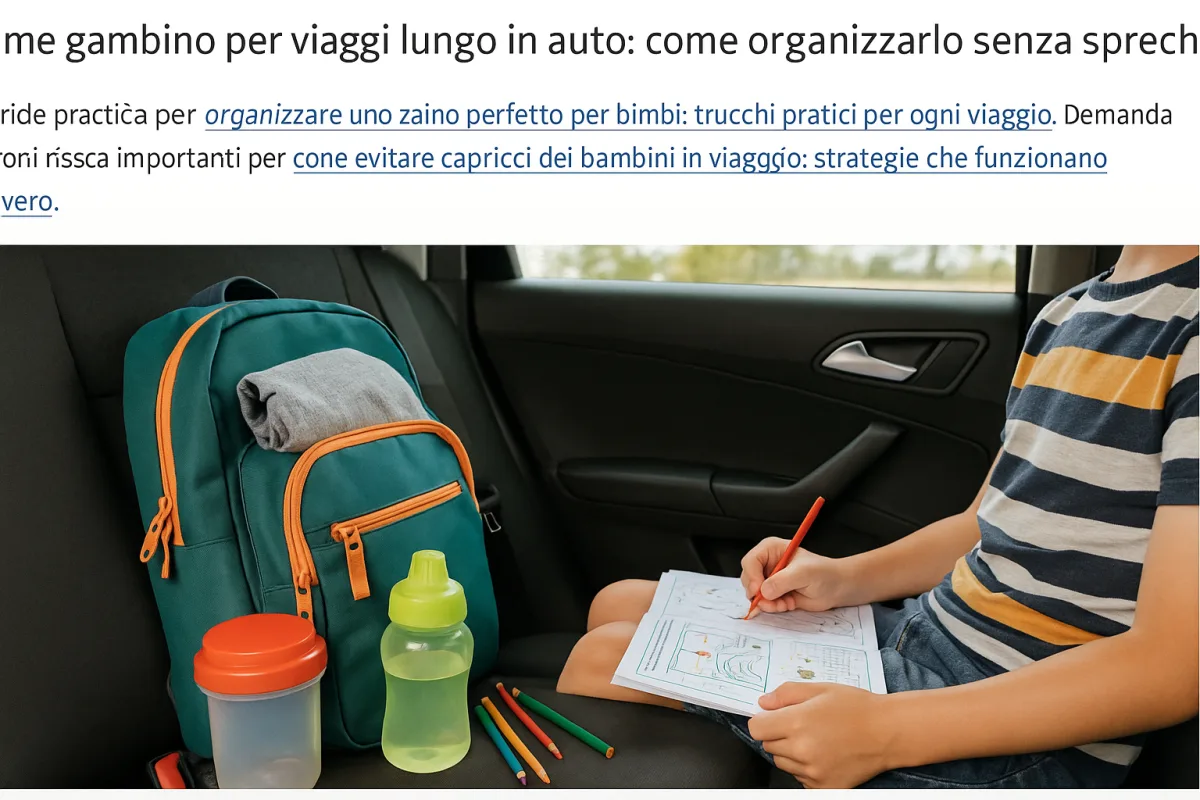 Zaino bambino per viaggi lunghi in auto: come organizzarlo senza sprechi
