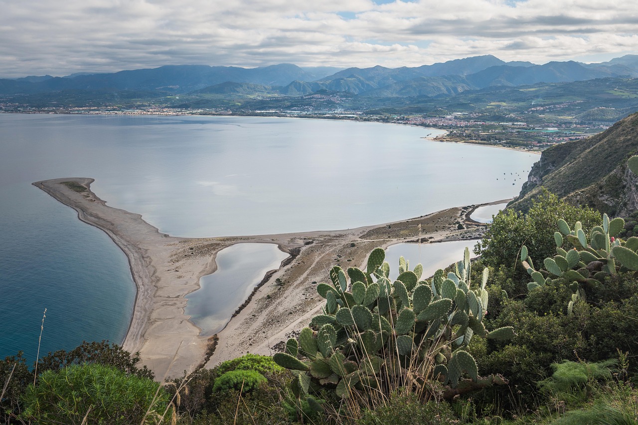 Vista panoramica dell'isola di Salina, con piatti tipici siciliani e vigneti sullo sfondo.