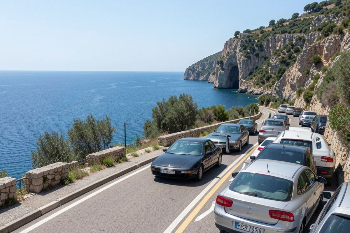 Auto parcheggiata con un cartello 'Esenzione bollo per over 70' in evidenza.