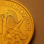 Moneta con arpa in primo piano, simbolo di valore fino a 12.000 euro per i collezionisti.