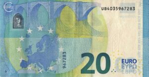 Banconota da 20 euro con la firma "Duisenberg", simbolo di grande valore collezionistico.